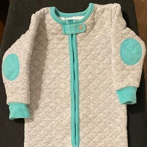 Baby Deedee Sleepsie Cotton Quilted Footie Pajama Heather Gray/Teal 6-12 Month